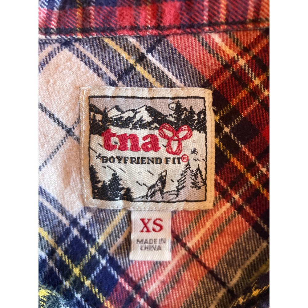 TNA Aritzia Plaid Flannel Button Down Shirt Red White Blue Boyfriend Fit XS - Picture 3 of 7